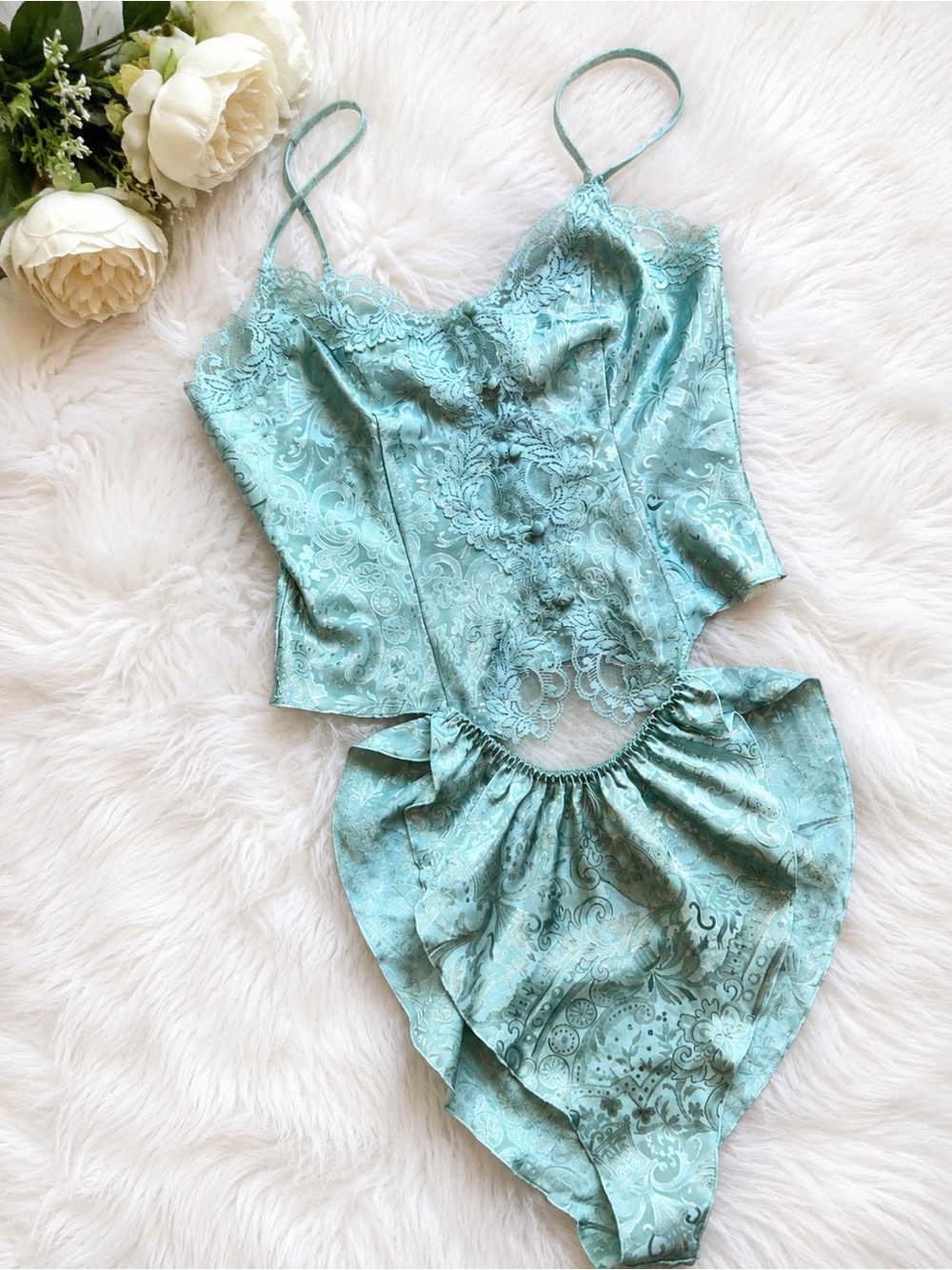Victoria's Secret Seafoam Green Satin Camisole & Skirt Set Lingerie